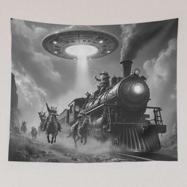 Item preview, Cowboy Cats vs UFOs: Wild West Train Heist Artwork designed and sold by KaryaVisionSTR.