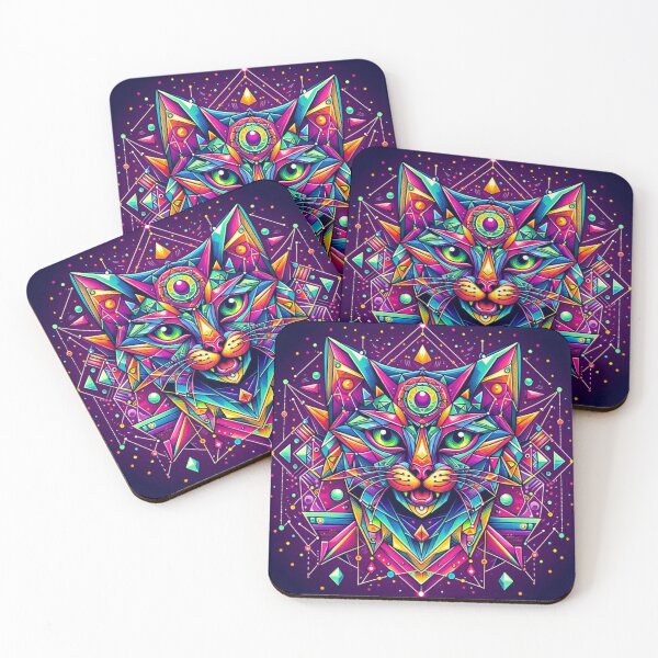Item preview, Colorful geometric decorative mystic cat designed and sold by Dogandesighn.