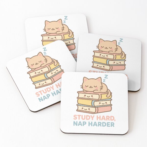 Item preview, Study Hard Nap Harder Cute Cat Books designed and sold by RehanInkDesigns.