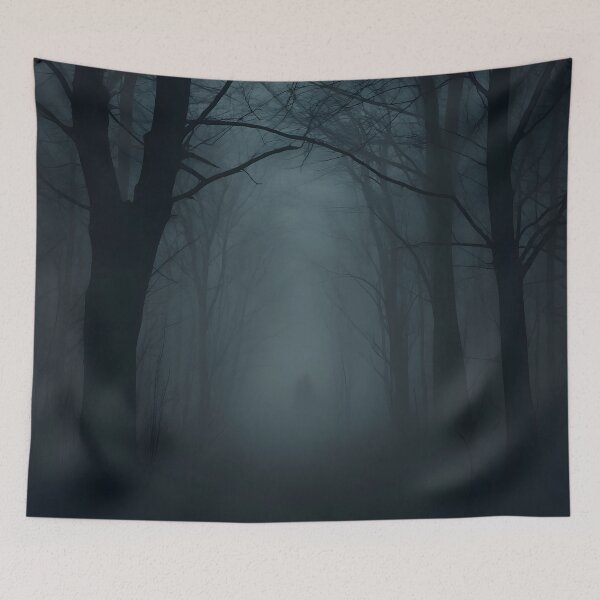 Item preview, Foggy Forest With Mysterious Figure Dark Atmospheric Art designed and sold by PandaTShirtShop.