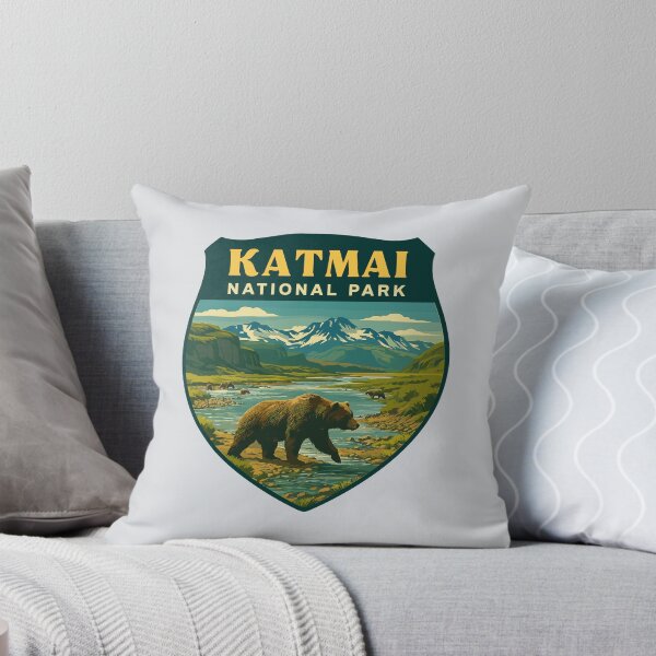 Item preview, Katmai National Park Retro Bear & Volcano Sticker designed and sold by Ismeal Von.
