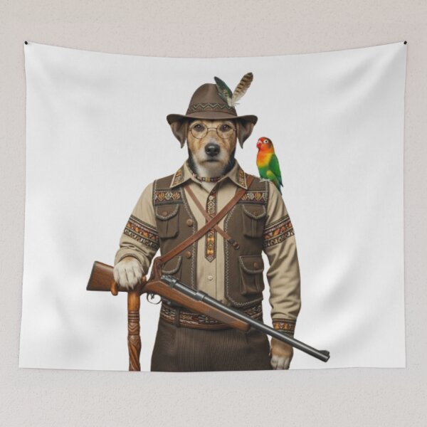 Item preview, DOG HUNTER . A CUTE DOG DRESSED AS AN AFRICAN HUNTER. designed and sold by Obinne.