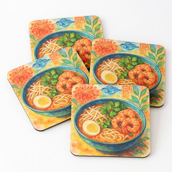 Item preview, Watercolor Laksa Noodle Soup Illustration designed and sold by EmeraldeaArt.