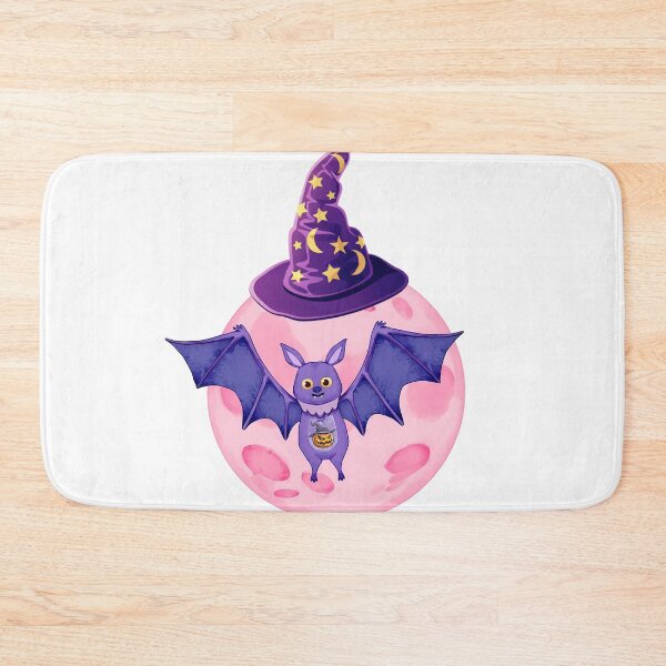 Item preview, Cute Halloween Bat with Witch Hat & Pumpkin – Spooky Pink Moon Design designed and sold by DesignArtist.ia.