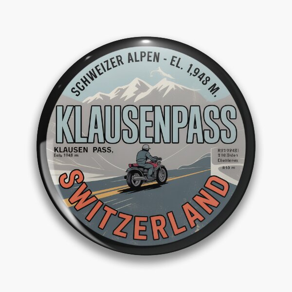 Item preview, Klausenpass Switzerland Vintage Motorcycle Emblem – Snowy Alpine Road Badge Design designed and sold by VividOrganica.