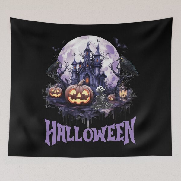 Item preview, A spooky castle surrounded by ravens and bats in Halloween style. designed and sold by DżodżoJoy.