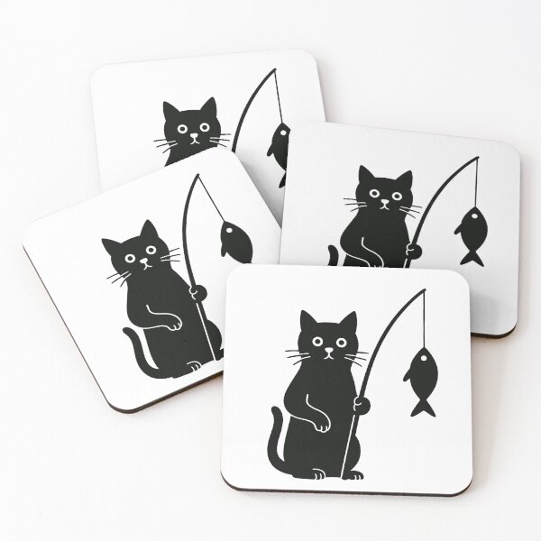 Item preview, Black and White Cat, Fishing Cat, Minimal Cartoon  designed and sold by memememescat.