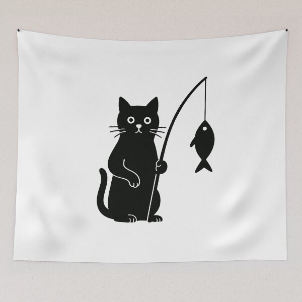 Item preview, Black and White Cat, Fishing Cat, Minimal Cartoon  designed and sold by memememescat.