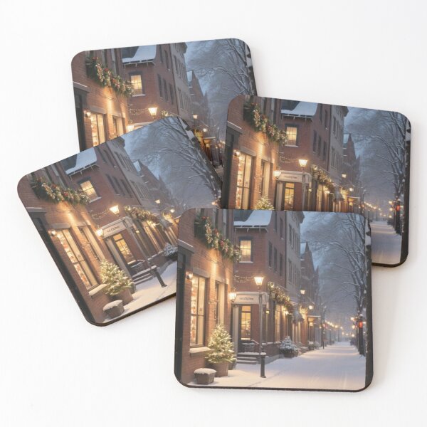 Item preview, Snowy Christmas Street | Festive Winter Townscape designed and sold by Vida e Arte.