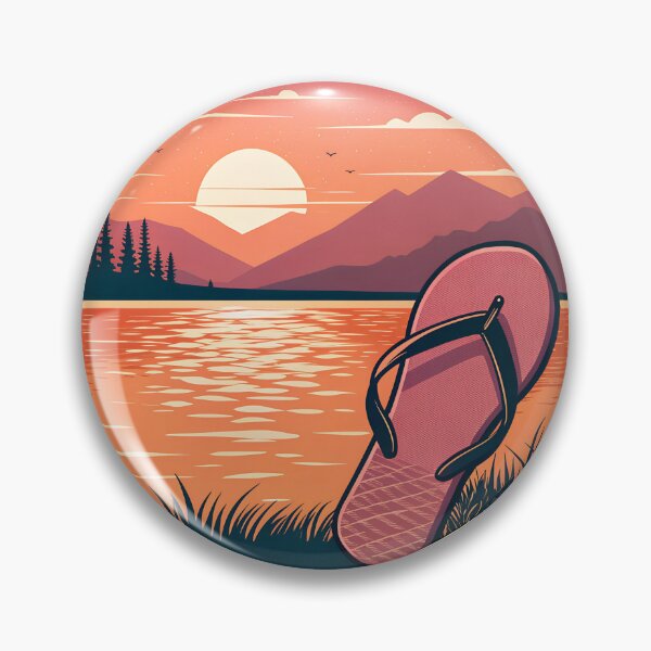 Item preview, Osoyoos Lake Summer Sunset Sticker – Retro Beach Flip-Flops Design designed and sold by VividOrganica.