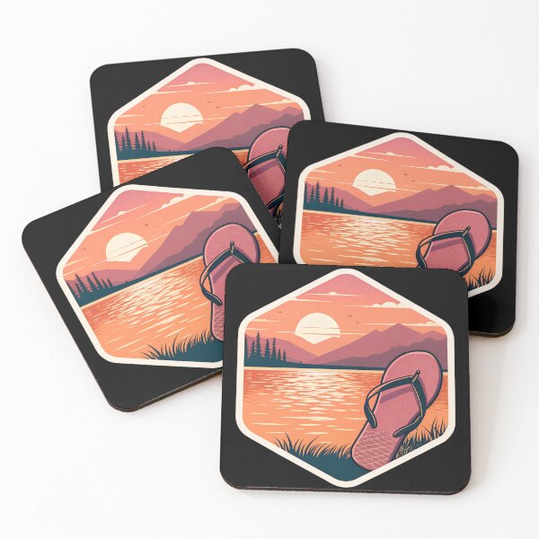 Item preview, Osoyoos Lake Summer Sunset Sticker – Retro Beach Flip-Flops Design designed and sold by VividOrganica.