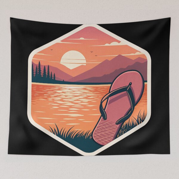Item preview, Osoyoos Lake Summer Sunset Sticker – Retro Beach Flip-Flops Design designed and sold by VividOrganica.