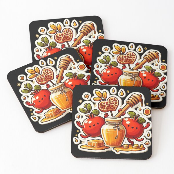 Item preview, Pomegranate Love & Honey – Sweet Rosh Hashanah Art - Two pomegranates with honey jar and honey dipper, heart-shaped seeds designed and sold by YG - YiddisheGesheft.