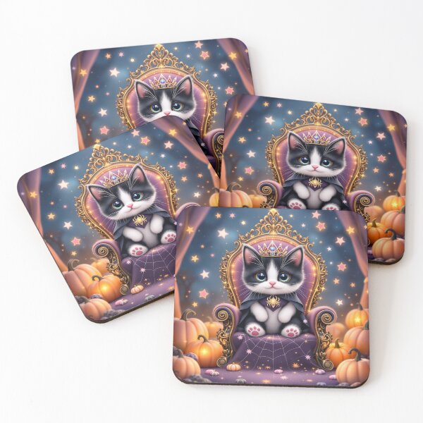 Item preview, Kawaii Halloween Cat Queen on Throne | Cute Pastel Pumpkin Illustration designed and sold by KaryaVisionSTR.