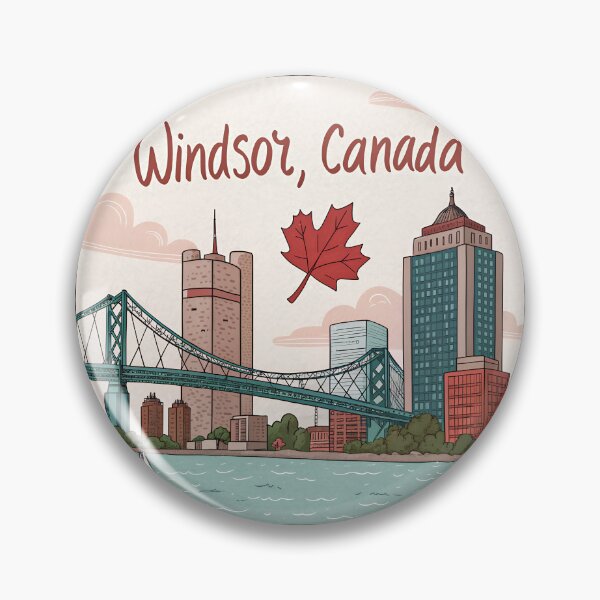 Item preview, Cute Windsor Ontario Skyline – Retro Handwritten Canada Design with Bridge and Maple Leaf designed and sold by VividOrganica.