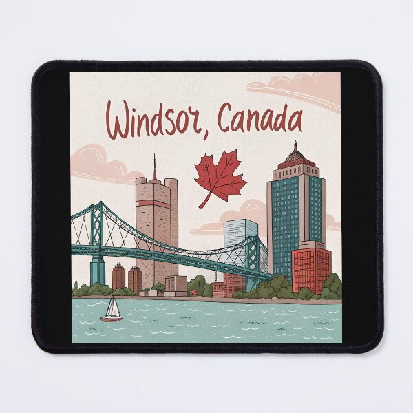 Item preview, Cute Windsor Ontario Skyline – Retro Handwritten Canada Design with Bridge and Maple Leaf designed and sold by VividOrganica.