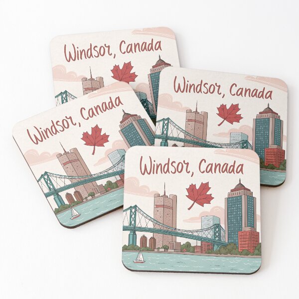 Item preview, Cute Windsor Ontario Skyline – Retro Handwritten Canada Design with Bridge and Maple Leaf designed and sold by VividOrganica.