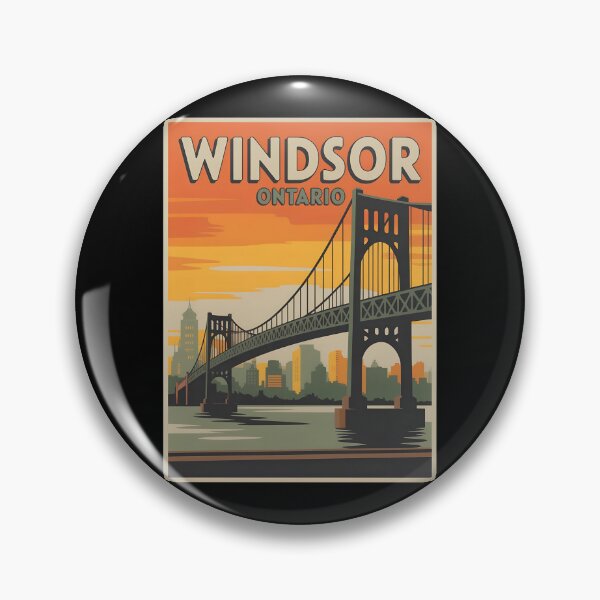 Item preview, Vintage Windsor Ontario Travel Poster – Sunset Bridge and City Skyline Illustration designed and sold by VividOrganica.