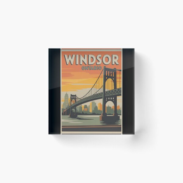 Item preview, Vintage Windsor Ontario Travel Poster – Sunset Bridge and City Skyline Illustration designed and sold by VividOrganica.