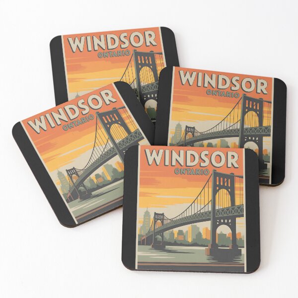 Item preview, Vintage Windsor Ontario Travel Poster – Sunset Bridge and City Skyline Illustration designed and sold by VividOrganica.