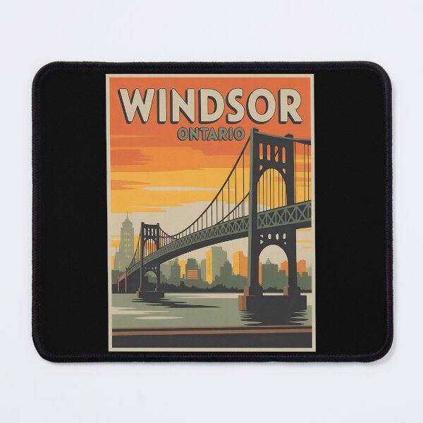 Item preview, Vintage Windsor Ontario Travel Poster – Sunset Bridge and City Skyline Illustration designed and sold by VividOrganica.