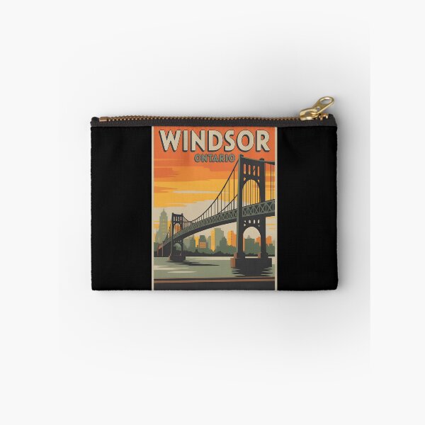 Item preview, Vintage Windsor Ontario Travel Poster – Sunset Bridge and City Skyline Illustration designed and sold by VividOrganica.