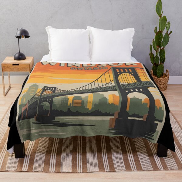 Item preview, Vintage Windsor Ontario Travel Poster – Sunset Bridge and City Skyline Illustration designed and sold by VividOrganica.