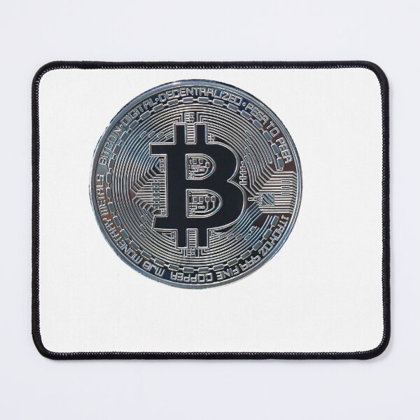 Item preview, Close up of shiny silver bitcoin coin with digital blockchain design isolated on black background representing cryptocurrency and financial technology concept designed and sold by KinImageCraft.