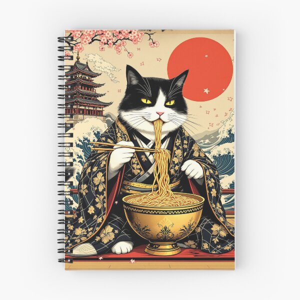Item preview, Samurai Cat with Golden Ramen Bowl | Vintage Japanese Ukiyo-e Style Illustration designed and sold by KaryaVisionSTR.