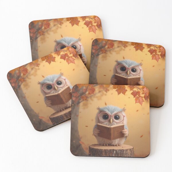 Item preview, Kawaii Owl Reading Under Autumn Leaves | Cozy Pastel Fall Art designed and sold by PawxelArt.