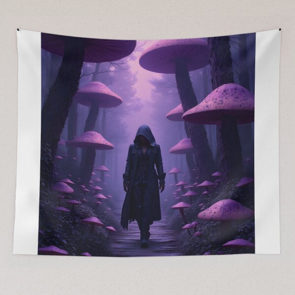 Item preview, The Enigmatic Wanderer in the Mushroom Forest designed and sold by oanaunciuleanu.