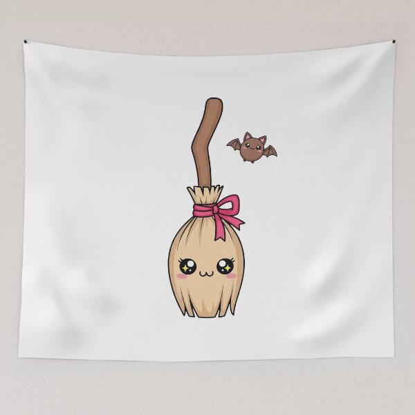 Item preview, Cute Kawaii Witch's Broom and Bat designed and sold by istoriadesign.