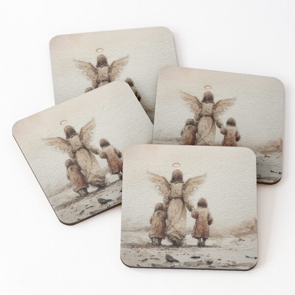 Item preview, Guardian Angel with Children Print – Minimalist Christian Art designed and sold by FaithArtCrea.