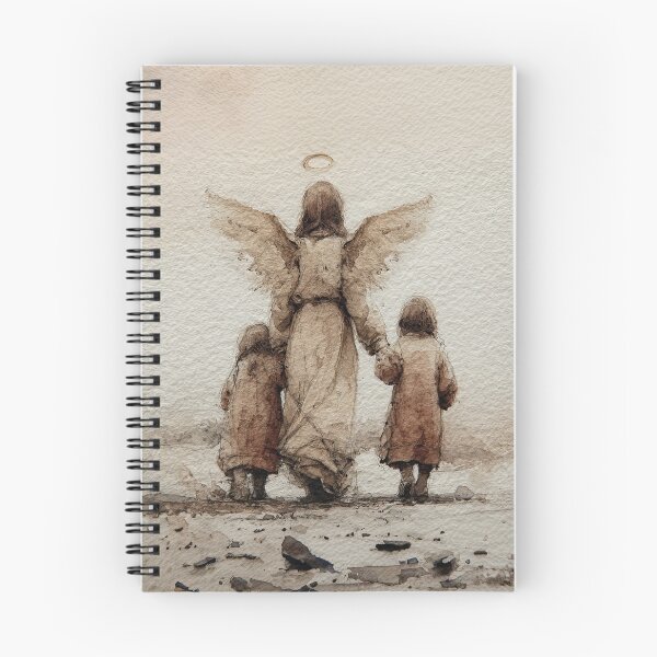 Item preview, Guardian Angel with Children Print – Minimalist Christian Art designed and sold by FaithArtCrea.