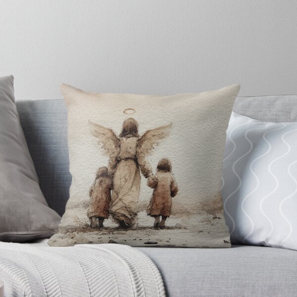 Item preview, Guardian Angel with Children Print – Minimalist Christian Art designed and sold by FaithArtCrea.