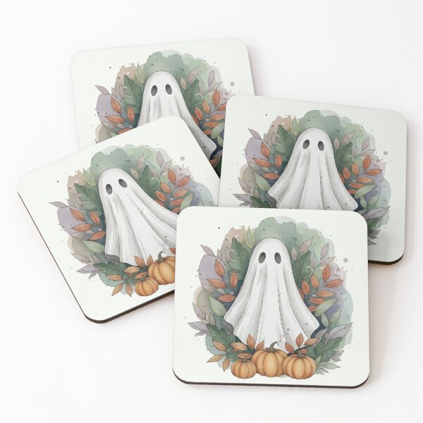 Item preview, Ghost with Pumpkins and Autumn Leaves – Cozy Halloween Illustration designed and sold by Creolly.