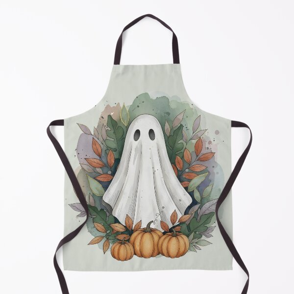 Item preview, Ghost with Pumpkins and Autumn Leaves – Cozy Halloween Illustration designed and sold by Creolly.