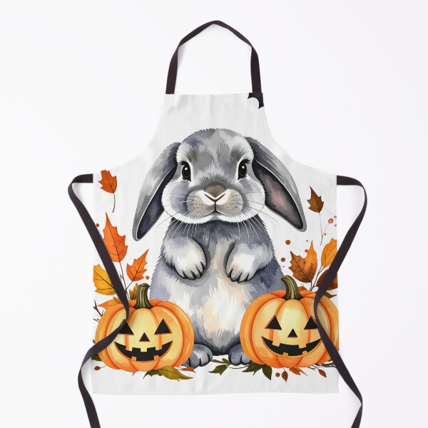 Item preview, Grey Halloween Holland Lop rabbit with pumpkins and bats designed and sold by LiskoDesign.