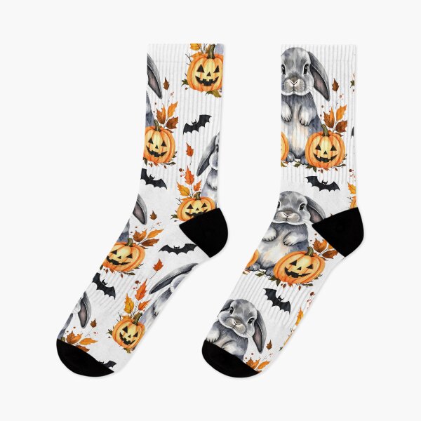 Item preview, Grey Halloween Holland Lop rabbit with pumpkins and bats designed and sold by LiskoDesign.