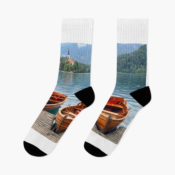 Item preview, Wooden boats and Pilgrimage Church of the Assumption of Maria,Lake Bled, Slovenia designed and sold by goceris.