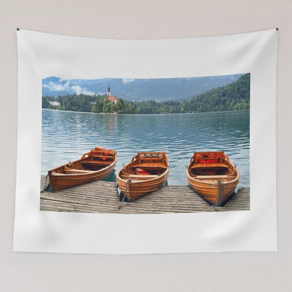 Item preview, Wooden boats and Pilgrimage Church of the Assumption of Maria,Lake Bled, Slovenia designed and sold by goceris.
