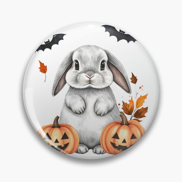 Item preview, Light grey Halloween Holland lop rabbit with pumpkins and bats designed and sold by LiskoDesign.