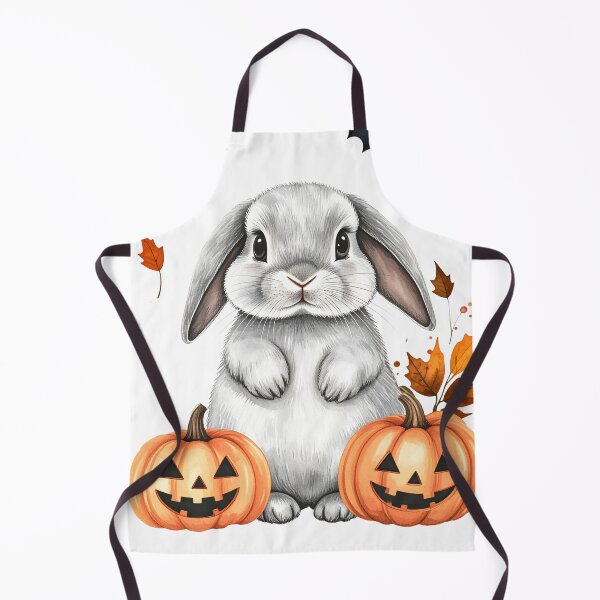 Item preview, Light grey Halloween Holland lop rabbit with pumpkins and bats designed and sold by LiskoDesign.
