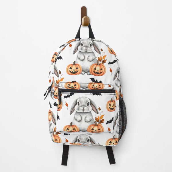 Item preview, Light grey Halloween Holland lop rabbit with pumpkins and bats designed and sold by LiskoDesign.
