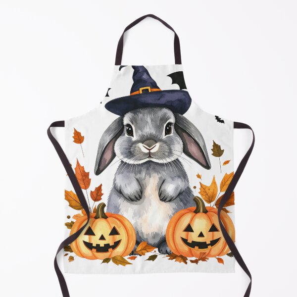Item preview, Grey Halloween bunny with witch hat, pumpkins and bats designed and sold by LiskoDesign.