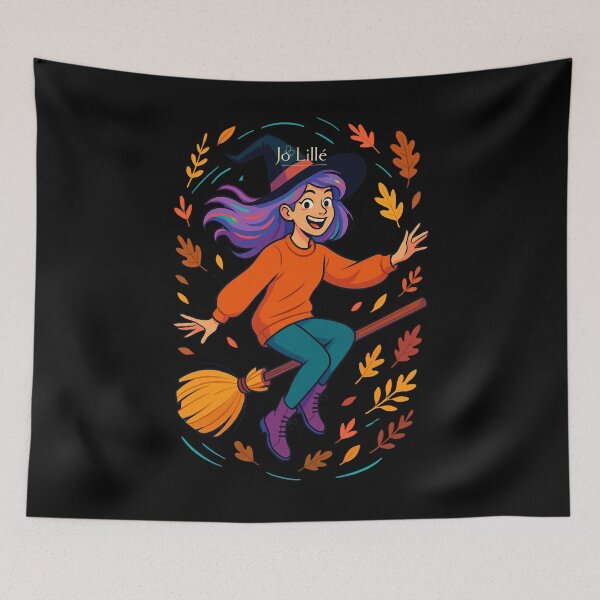 Item preview, Autumn Witch Flying – Cute Halloween Cozy Magic Art designed and sold by jolille.