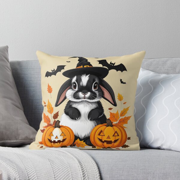 Item preview, Conejito de Halloween en blanco y negro con sombrero de bruja, calabazas y murciélagos. designed and sold by LiskoDesign.