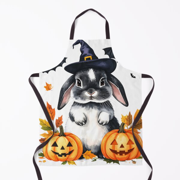 Item preview, Grey and white Halloween bunny with witch hat, pumpkins and bats designed and sold by LiskoDesign.