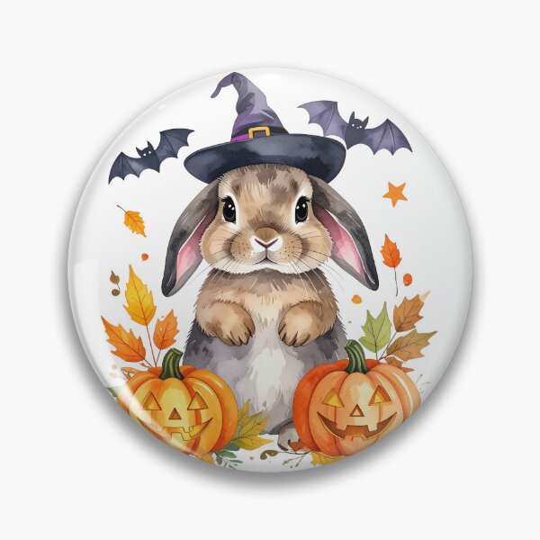 Item preview, Brown Halloween bunny with witch hat, pumpkins and bats designed and sold by LiskoDesign.