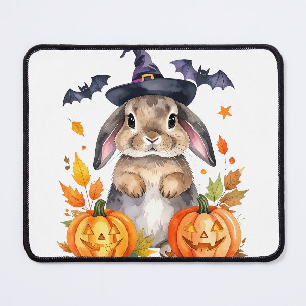 Item preview, Brown Halloween bunny with witch hat, pumpkins and bats designed and sold by LiskoDesign.
